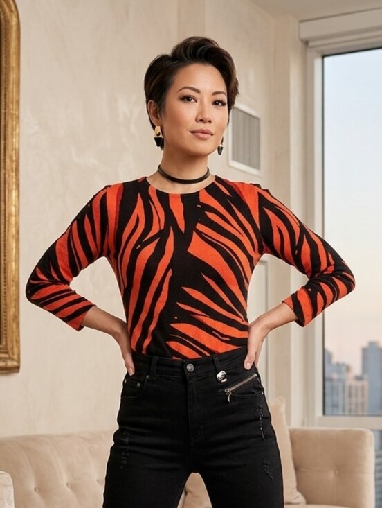 Casa Donna Tops - CASA🏠DONNA Vibrant Orange & Black KNIT Long Sleeve Top SIZE XS/S